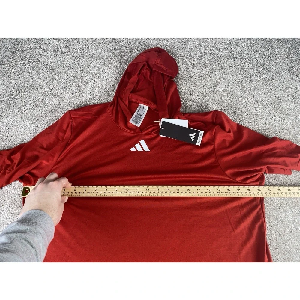 Adidas Aero Ready Short Sleeve Hoodie Pullover Mens LT (LT2) Red Performance Gym
